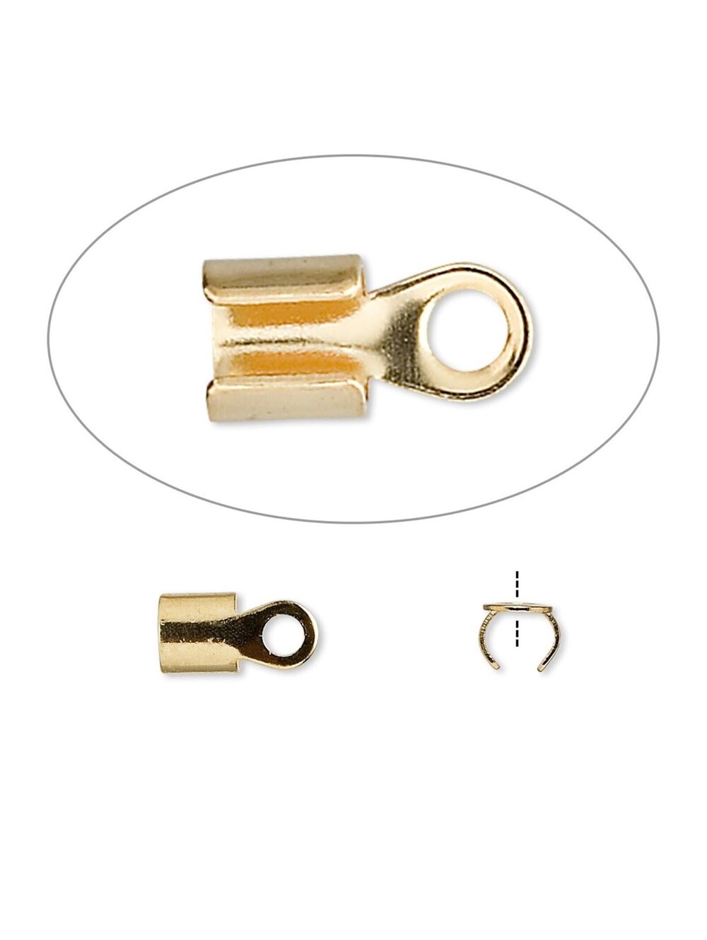Gold 14K Plated 10x5mm Round End Crimps Fits 4mm Thick Diameter Cords 10 pcs